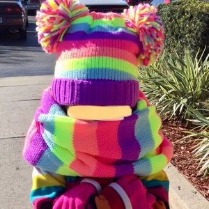 Rainbow Pom Pom Beanie & Scarf Set